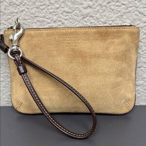 Vintage Coach Leatherwear Tan Suede Wristlet with Brown Strap